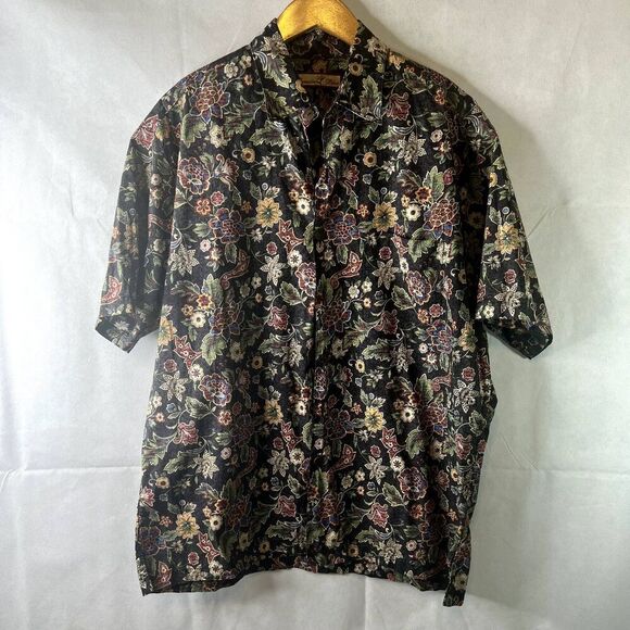 Paradise Blue Men's Floral Print Cotton Button Up Size Large - Picture 10 of 10
